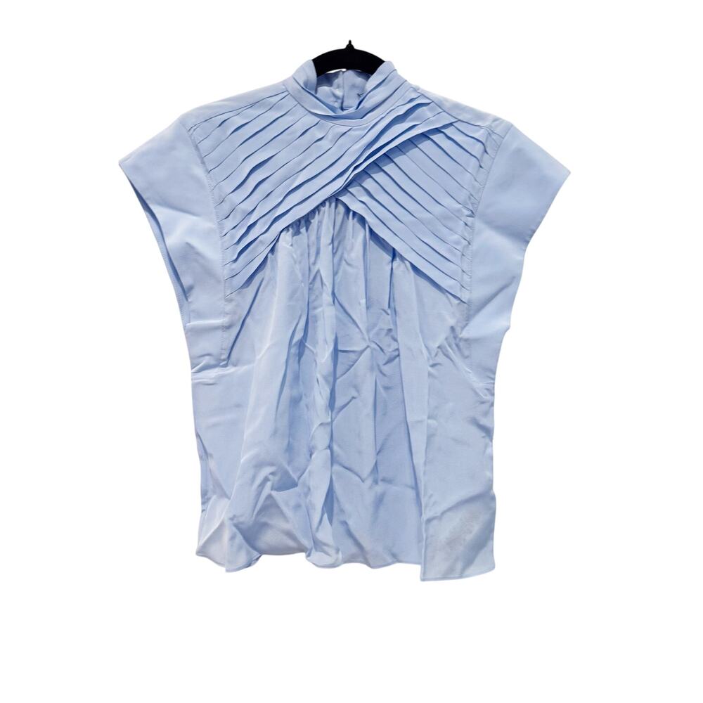 Joie Women's Edesse Pleated 100% Silk Blouse In Powder Blue Size XS NWT - Picture 7 of 10